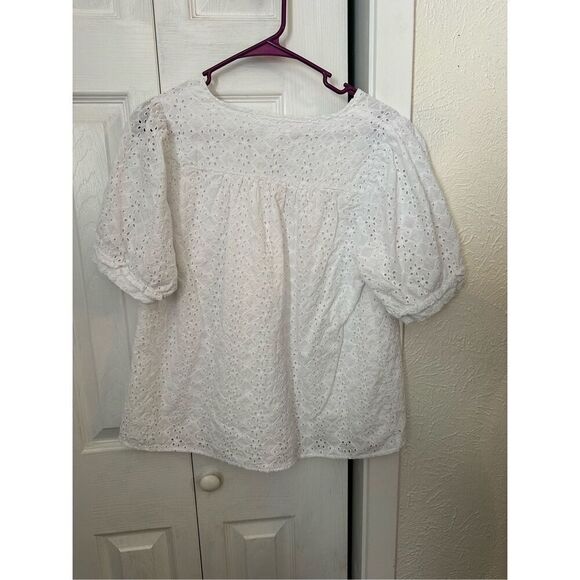 Draper James Women's Eyelet V Neck Blouse Top White Size Large - Picture 3 of 7